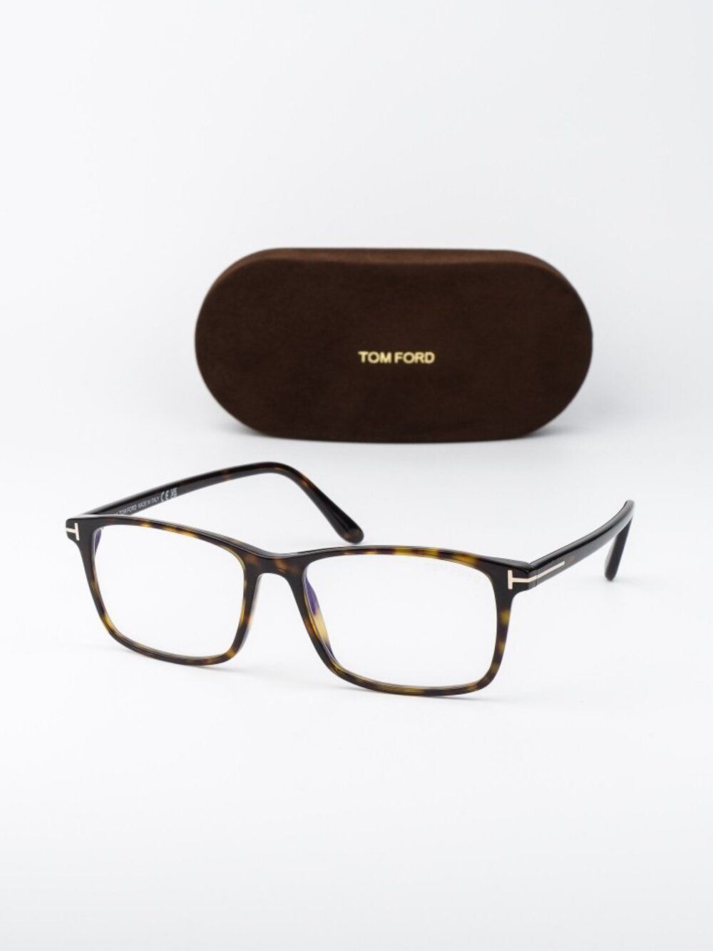 Tom Ford Men Eyeglasses Havana Rectangular FT5584-B 052 NEW AUTHENTIC
